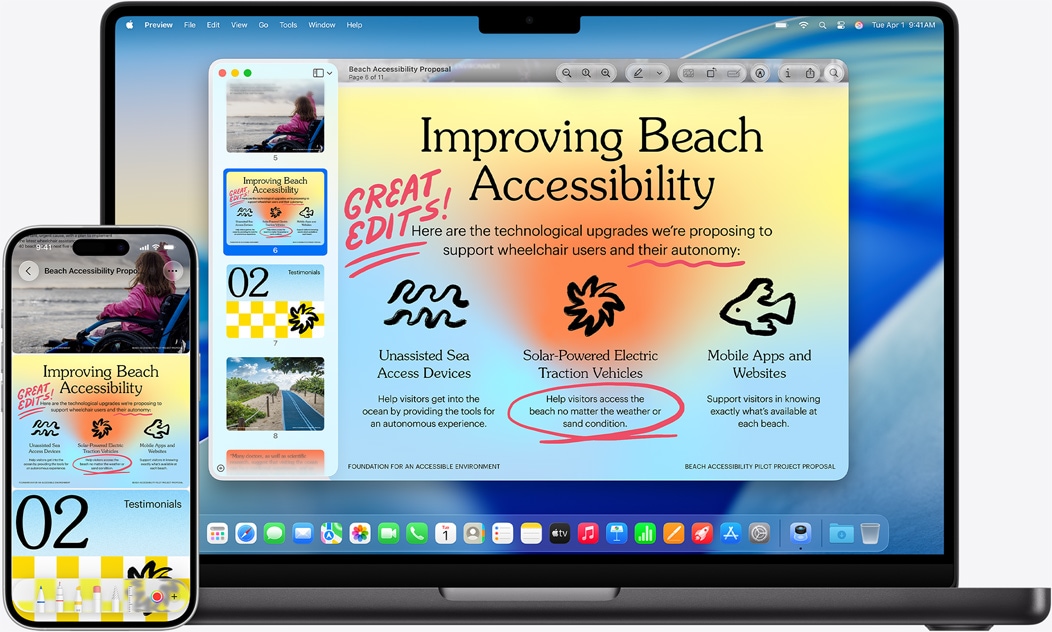iPhone și MacBook alăturate, prezentând efectul de oglindă afișat pe MacBook.