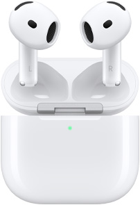 صورة تعرض AirPods وهي تطفو فوق علبة شحن سماعات AirPods 5 مفتوحة.