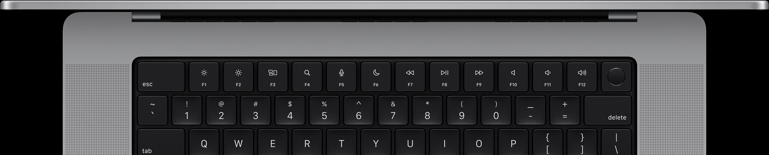 A top down view of a Mac keyboard.