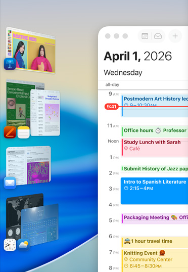 Varias apps de Apple, incluidas Keynote, Pages, Notas y Mail, agrupadas en una pantalla.