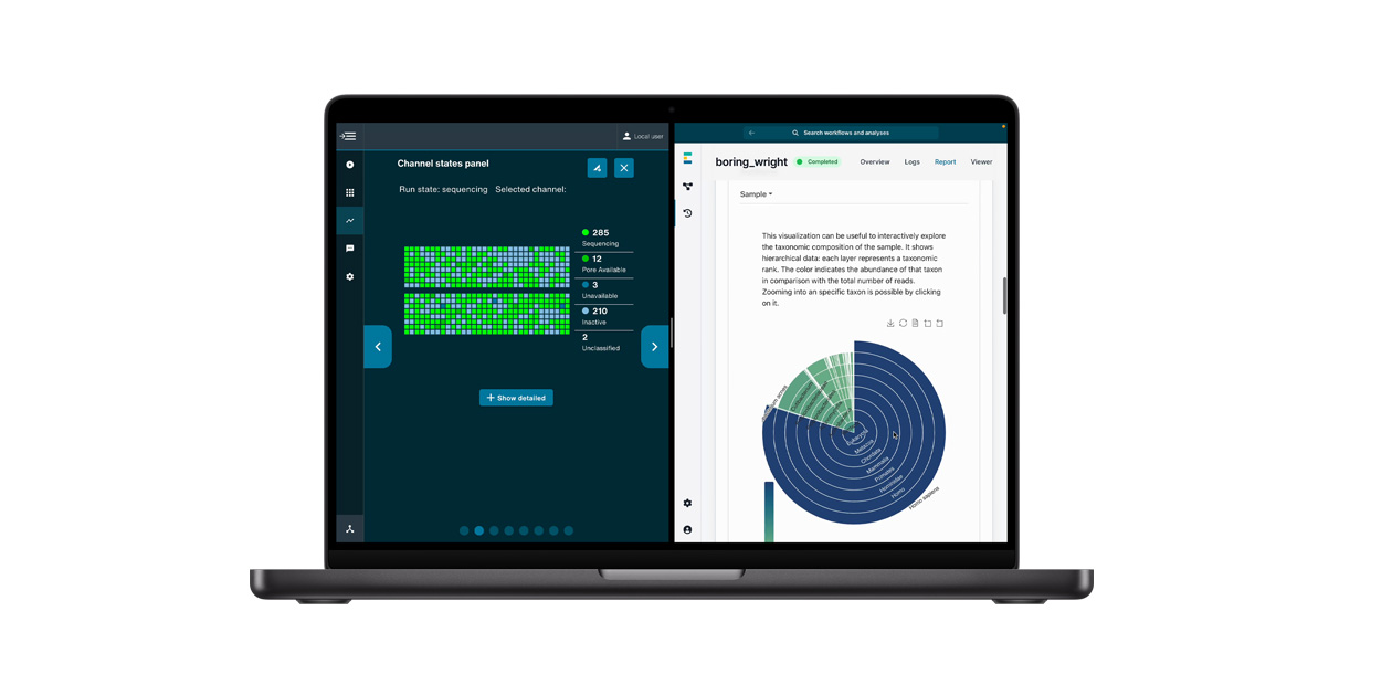 Un MacBook con l’app di sequenziamento del DNA di Oxford Nanopore.