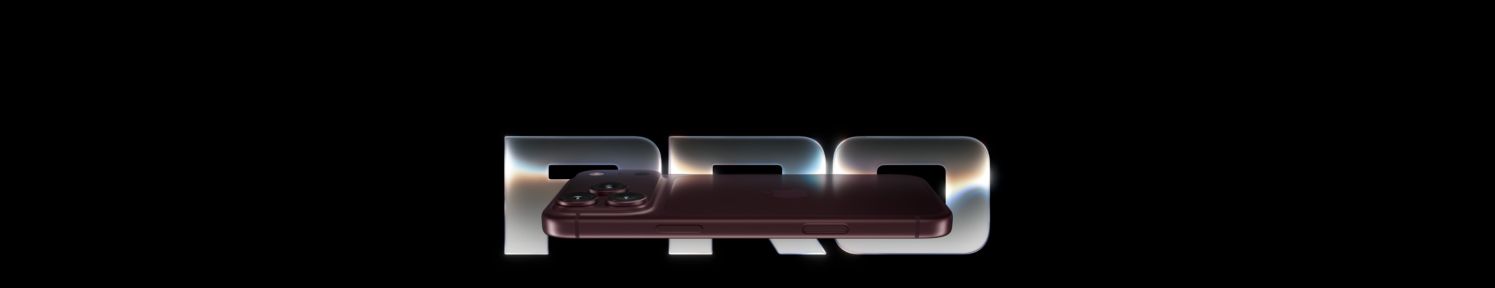 iPhone 18 Pro, couleur bourgogne (rouge foncé), face arrière, système caméra Pro Fusion dans la partie supérieure, logo Apple au centre, côté, bouton latéral, commande de la caméra, mot Pro écrit en grandes lettres de couleur argentée et rayonnant avec un effet néon en teintes de bleu et de rose