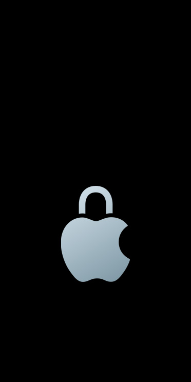 Silver Apple logo with padlock loop replacing leaf on top of logo